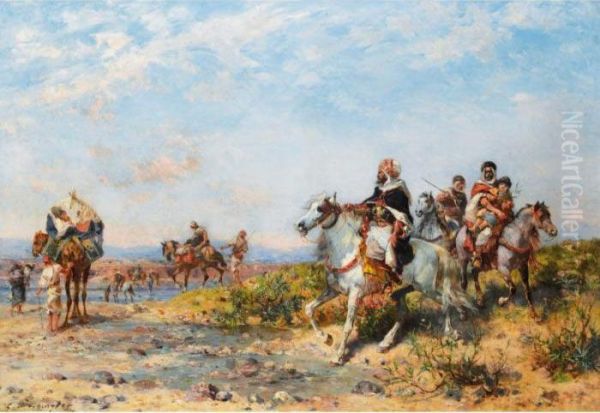 Cavaliers Traversant Un Gue Oil Painting by Georges Washington