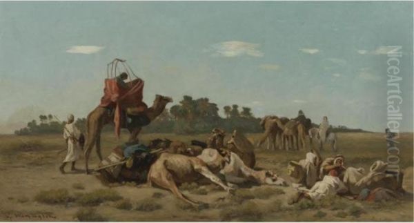 Camels Resting Oil Painting by Georges Washington