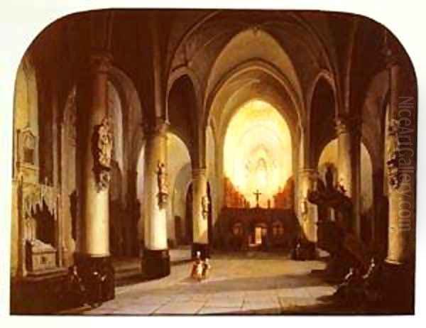 Interior Of A Church Oil Painting by Pierre-Henri-Theodore Tetar van Elven