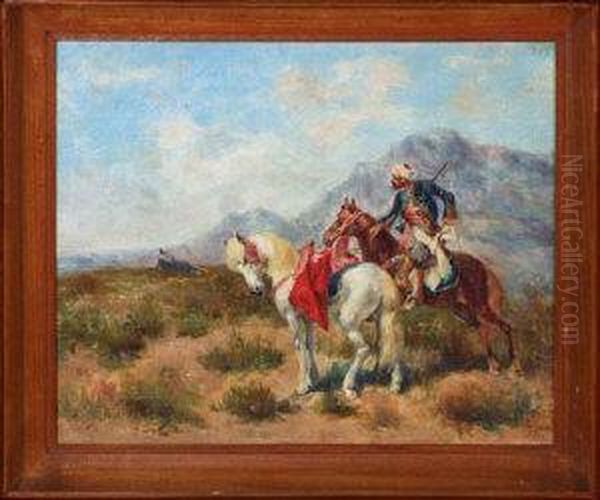 Armed Arab Horsemen On Reconnaissance Oil Painting by Georges Washington