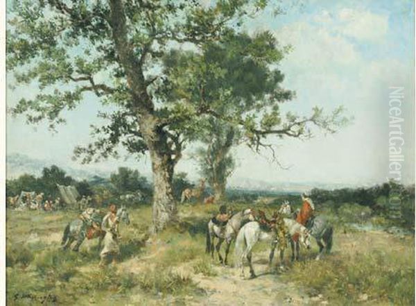 La Halte Des Cavaliers Oil Painting by Georges Washington