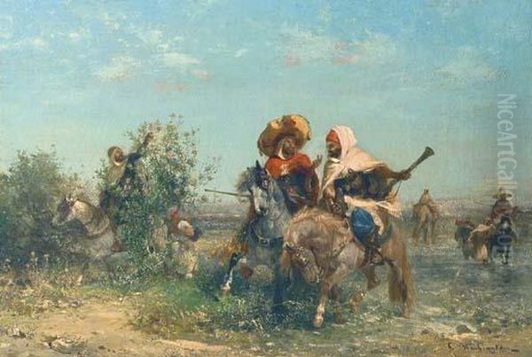 Warriors At Rest Oil Painting by Georges Washington