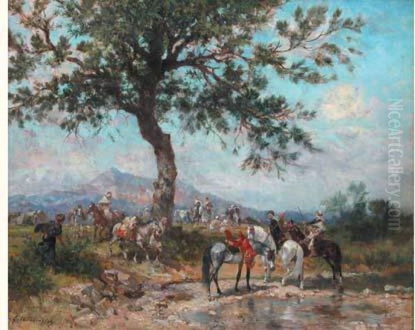 La Halte Des Cavaliers Oil Painting by Georges Washington