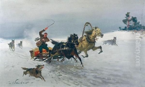 Napad Wilkow Oil Painting by Ignacy (Czeslaw Wasilewski) Zygmuntowicz