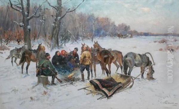 Przy Ognisku Oil Painting by Ignacy (Czeslaw Wasilewski) Zygmuntowicz