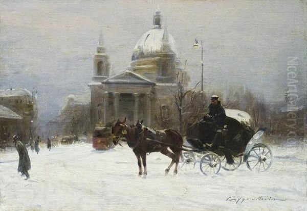 Winter In Warsaw Oil Painting by Ignacy (Czeslaw Wasilewski) Zygmuntowicz