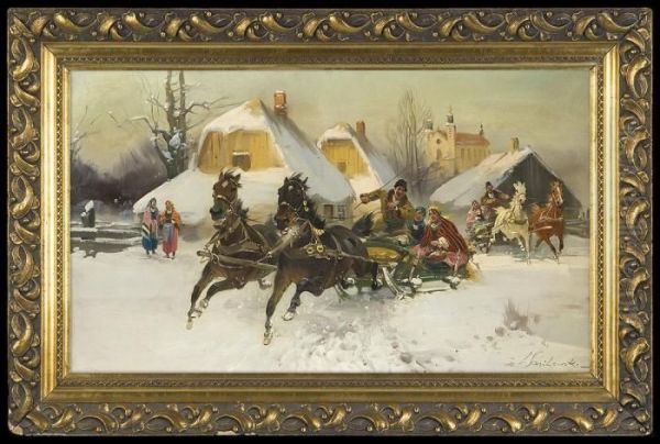 Winter In The Country Oil Painting by Ignacy (Czeslaw Wasilewski) Zygmuntowicz