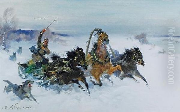 Napad Wilkow Oil Painting by Ignacy (Czeslaw Wasilewski) Zygmuntowicz