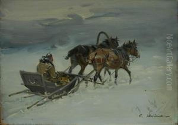 Into The Winter Storm Oil Painting by Ignacy (Czeslaw Wasilewski) Zygmuntowicz