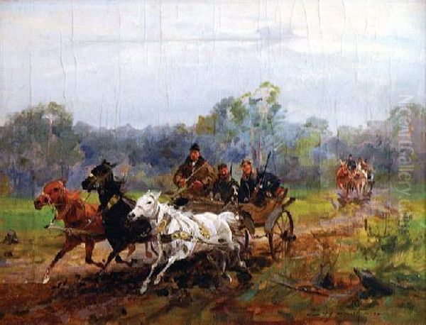 Wyjazd Na Polowanie Oil Painting by Ignacy (Czeslaw Wasilewski) Zygmuntowicz