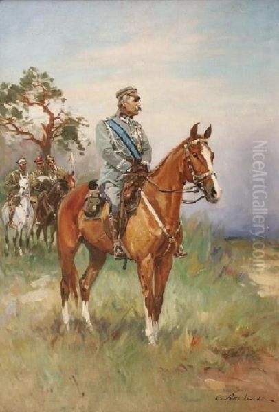 Marszalek Jozef Pilsudski Na Koniu Oil Painting by Ignacy (Czeslaw Wasilewski) Zygmuntowicz