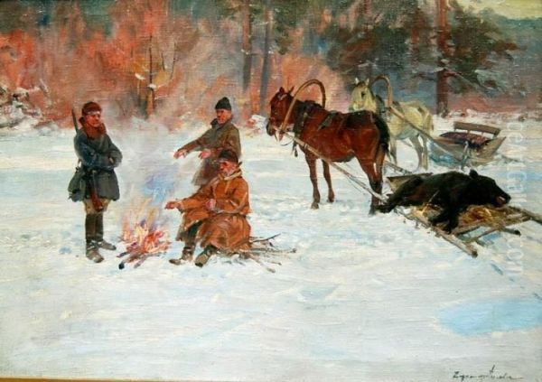 Po Polowaniu Oil Painting by Ignacy (Czeslaw Wasilewski) Zygmuntowicz