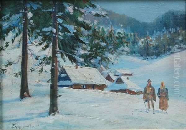 Pejzaz Gorski Oil Painting by Ignacy (Czeslaw Wasilewski) Zygmuntowicz