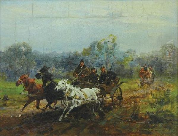 Wyjazd Na Polowanie Oil Painting by Ignacy (Czeslaw Wasilewski) Zygmuntowicz