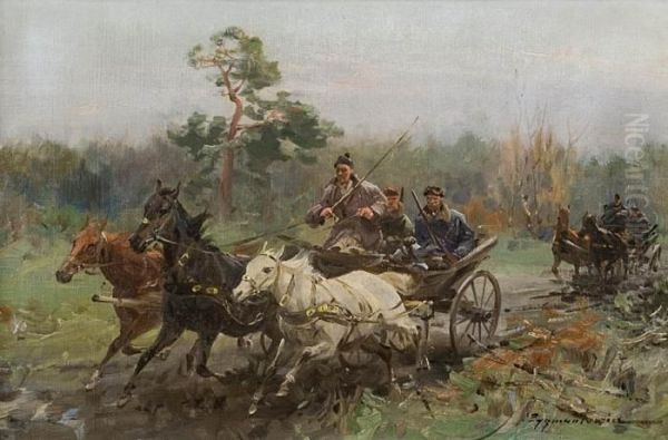 Na Polowanie Oil Painting by Ignacy (Czeslaw Wasilewski) Zygmuntowicz