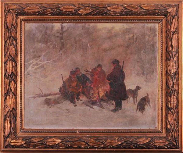 Mysliwi Przy Ognisku Oil Painting by Ignacy (Czeslaw Wasilewski) Zygmuntowicz