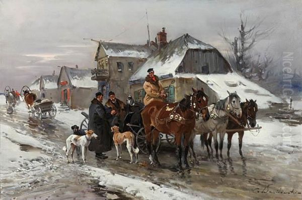 Spotkanie Na Drodze Oil Painting by Ignacy (Czeslaw Wasilewski) Zygmuntowicz