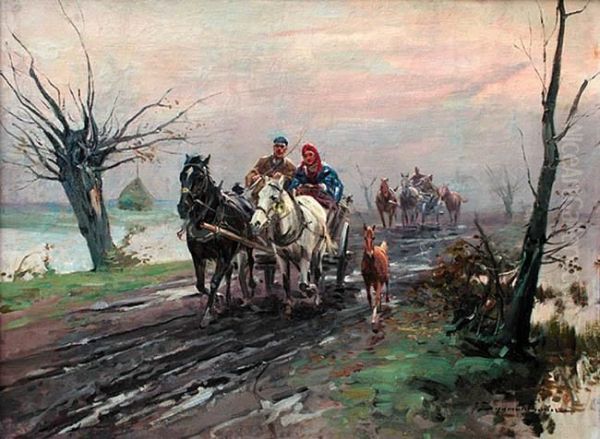 Zaprzegi Oil Painting by Ignacy (Czeslaw Wasilewski) Zygmuntowicz