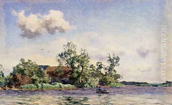 A Farm On The Waterfront, The Kaag Oil Painting by Willem Bastiaan Tholen