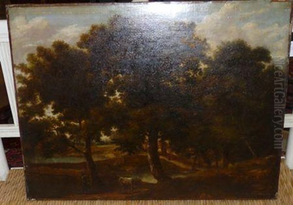 Figure And A Cow In A Wooded Landscape Oil Painting by Anthonie Waterloo