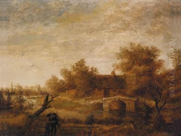 Paesaggio Con Una Casa Tra Gli Alberi E Un Ponte by Anthonie Waterloo