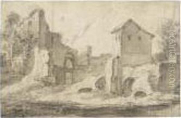 Recto: Landscape With The Ruins Of A Large Castle Verso: Study Of The Edge Of A Copse Oil Painting by Anthonie Waterloo