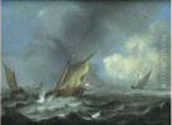 Marine Avec Des Embarcations Hollandaises Sur Une Mer Legerement Agitee Oil Painting by Anthonie Waterloo