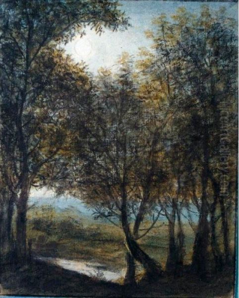 Moonlit Wooded Landscape Oil Painting by Anthonie Waterloo