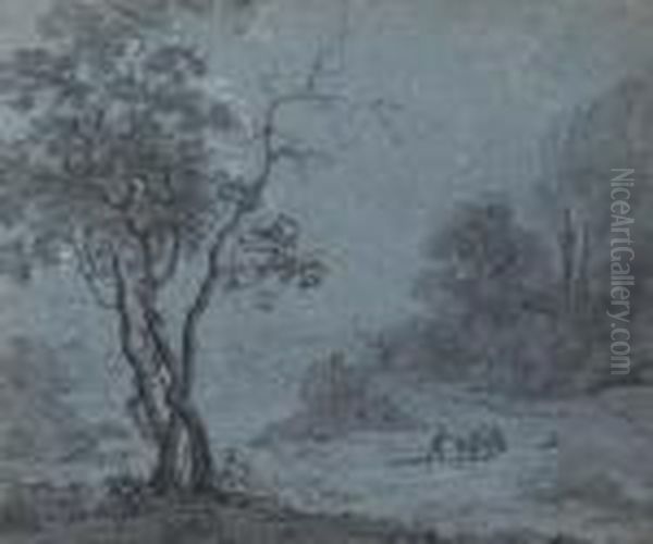 A Man And Two Donkeys In A Wooded Landscape Oil Painting by Anthonie Waterloo