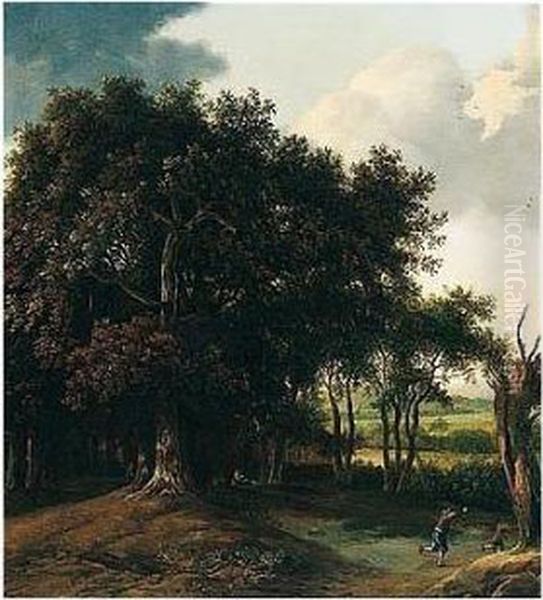 A Landscape With Bandits Fleeing At The Edge Of A Wood Oil Painting by Anthonie Waterloo