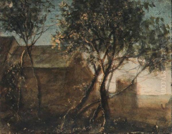 Trees By A House (recto); Trees In A Hilly Landscape (verso) Oil Painting by Anthonie Waterloo