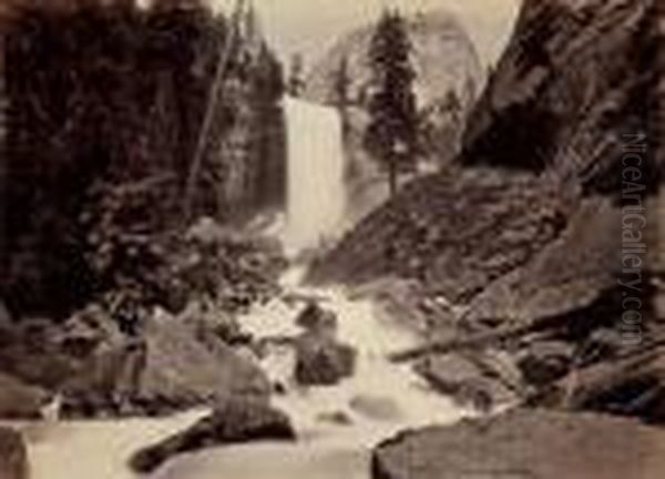 Vernal Fall, 300 Ft., Yosemite Valley Oil Painting by Carleton E. Watkins