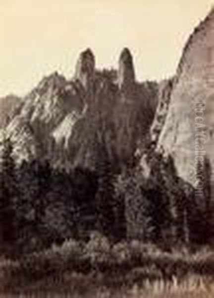 Cathedral Spires, 2200 Feet, Yosemite Oil Painting by Carleton E. Watkins