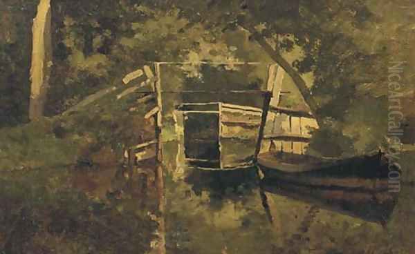 A bridge in Giethoorn Oil Painting by Willem Bastiaan Tholen