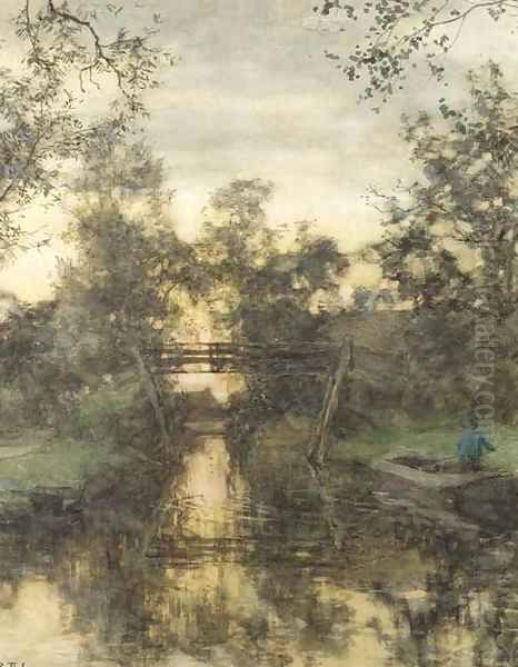 A bridge in Giethoorn 2 Oil Painting by Willem Bastiaan Tholen