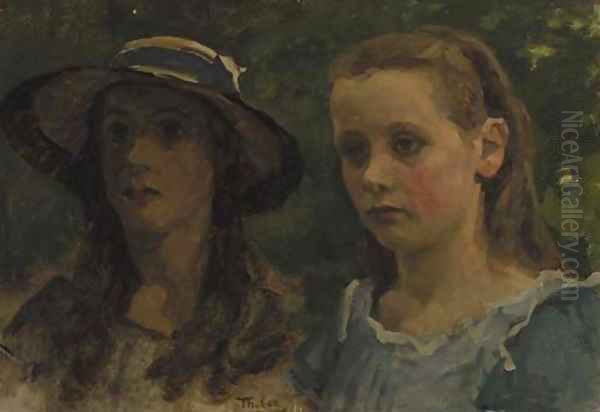 A double portrait of the daughters of Floris Arntzenius Oil Painting by Willem Bastiaan Tholen