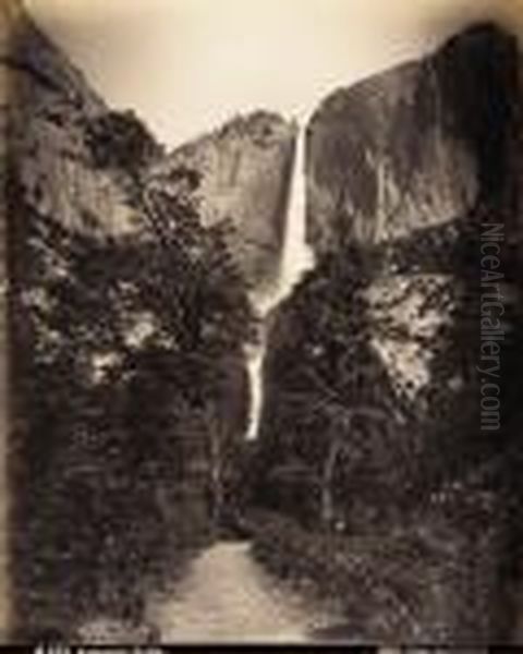 Yosemite Falls Oil Painting by Carleton E. Watkins