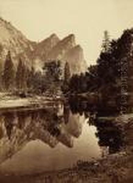 Three Brothers, Yosemite Oil Painting by Carleton E. Watkins