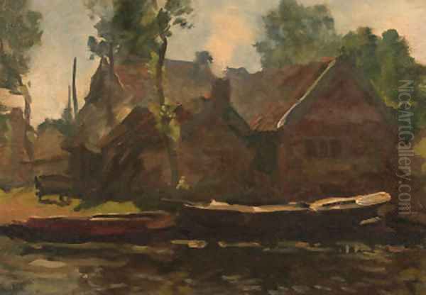 A farm along a canal in Giethoorn Oil Painting by Willem Bastiaan Tholen