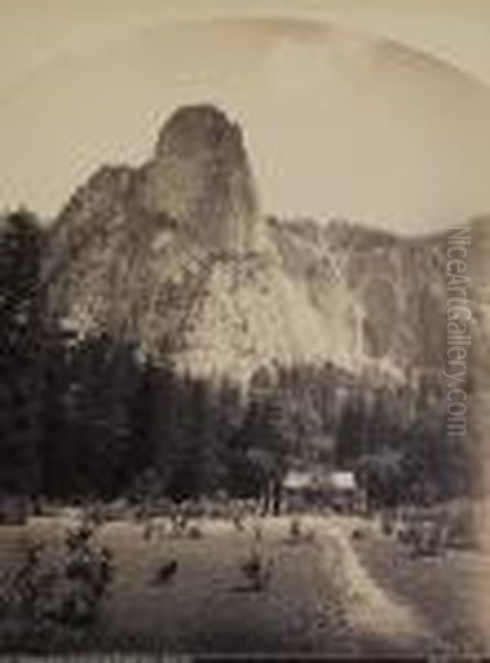 'sentinal Rock,' 3,100 Feet And 'sentinal Falls,' 3,270 Feet,california Oil Painting by Carleton E. Watkins