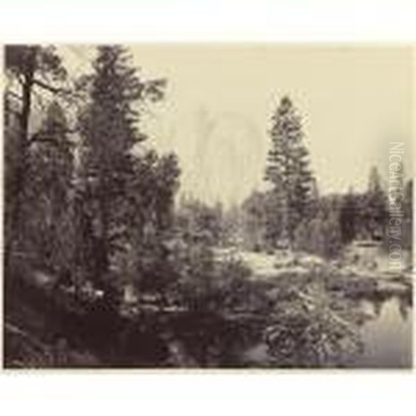 River View From The Valley, Cathedral Rocks, Yosemite Oil Painting by Carleton E. Watkins