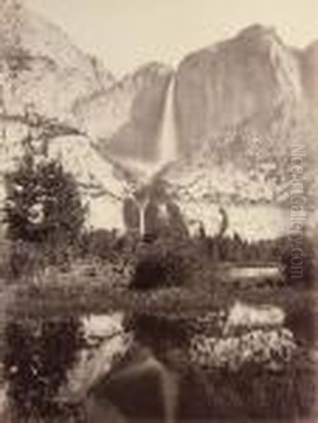 Yosemite Falls Oil Painting by Carleton E. Watkins