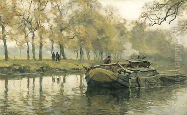 A walk along a canal in autumn Oil Painting by Willem Bastiaan Tholen