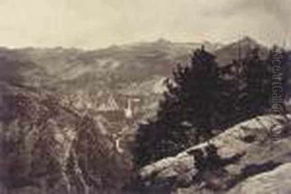 Vernal Fall And Nevada Fall From Glacier Point Oil Painting by Carleton E. Watkins