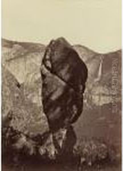 Agassiz Rock And The Yosemite Falls, From Union Point Oil Painting by Carleton E. Watkins