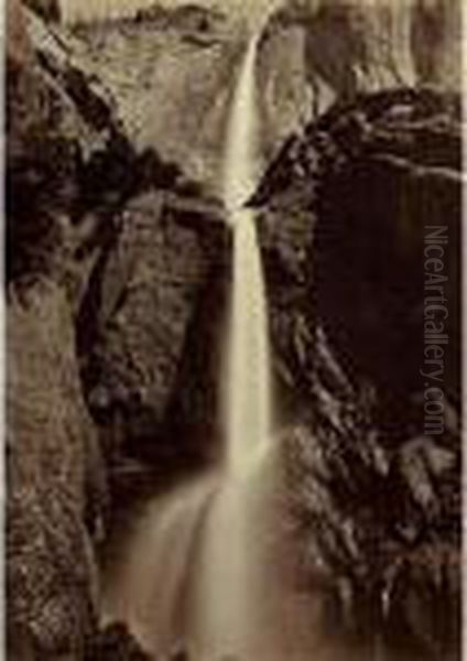 Yosemite Falls, View From The Bottom Yosemite Oil Painting by Carleton E. Watkins