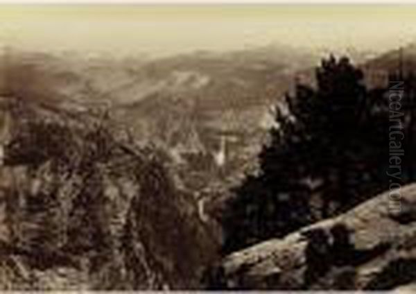 The Vernal And Nevada Falls, From Glacier Point, Yosemite Oil Painting by Carleton E. Watkins