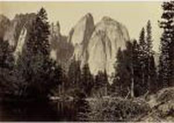 Cathedral Rocks And Spires Yosemite Oil Painting by Carleton E. Watkins