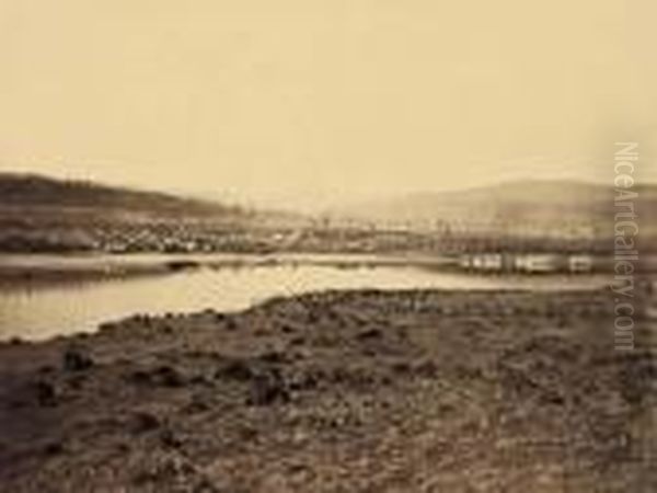 Dalles City, From Rockland, Columbia River, Oregon Oil Painting by Carleton E. Watkins