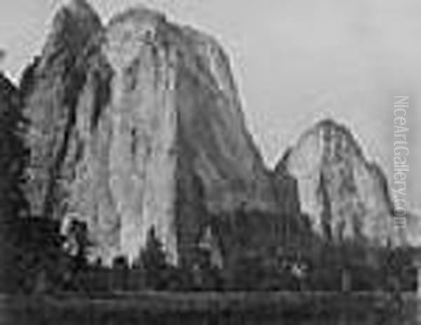 Cathedral Rocks And Spires, 2678 Feet, Yosemite, Cal. Oil Painting by Carleton E. Watkins